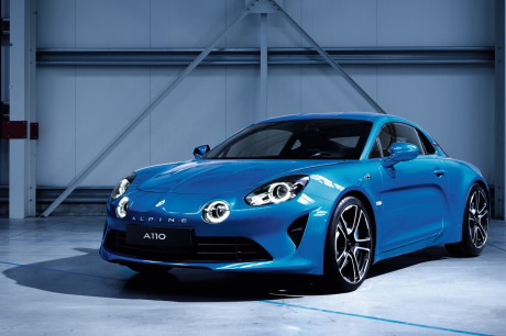 nouvelle Alpine A110 2017 vue de dessus couleurs bleue blanche et noire