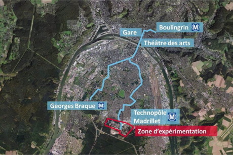 carte plan Rouen Renault Zoe autonome