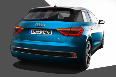 audi A1 Sportback 2018 vue arrière illustration bleue toit blanc