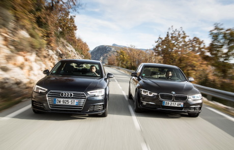 audi A4 berline vue avant noire BMW série 3 berline avant noire
