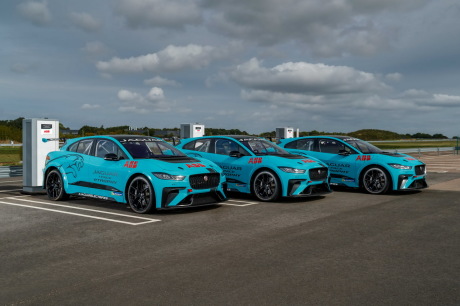 Jaguar I-Pace eTrophy Blue at three