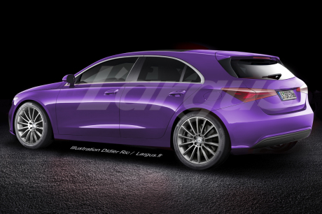 illustration electronique future Mercedes Classe A 2018 vue arrière violette
