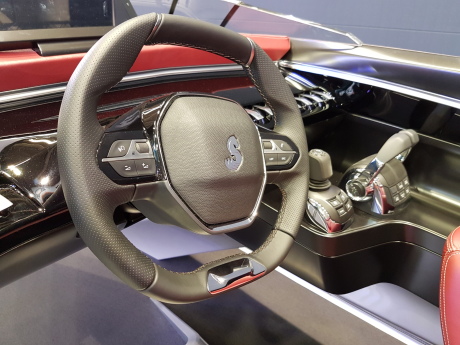 Vous reconnaissez le petit volant caractéristique des nouvelles Peugeot. Le Lion a disparu, il a été remplacé par l'Hippocampe de Bénéteau.