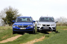 Skoda Karoq and Seat Ateca on a path