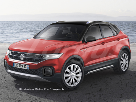 illustration future Volkswagen Polo SUV vue avant couleur rouge