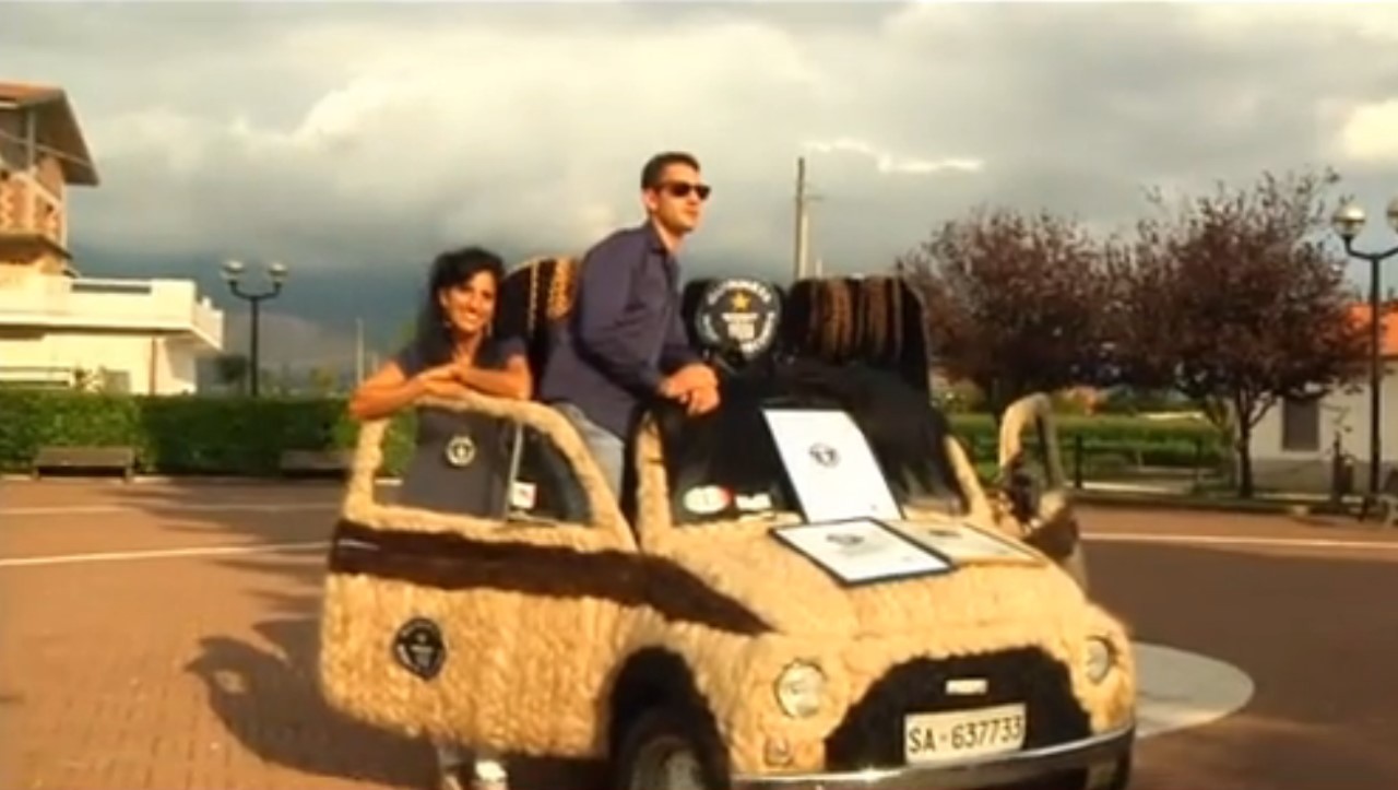 Insolite : une Fiat 500 entièrement recouverte de cheveux
