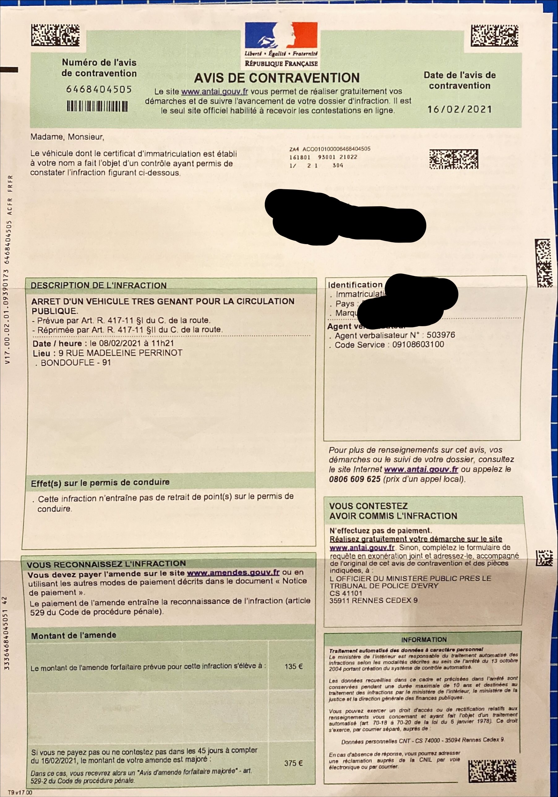 Arret D Un Vehicule Tres Genant Pour La Circulation Publique Contravention Auto Evasion Forum Auto