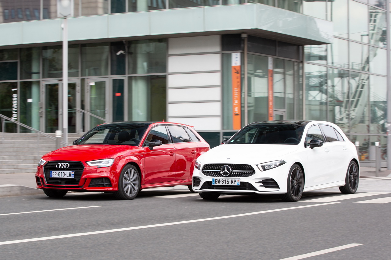 Photo 3 Mercedes Classe A AMG Line blanche vs Audi A3 Sportback S