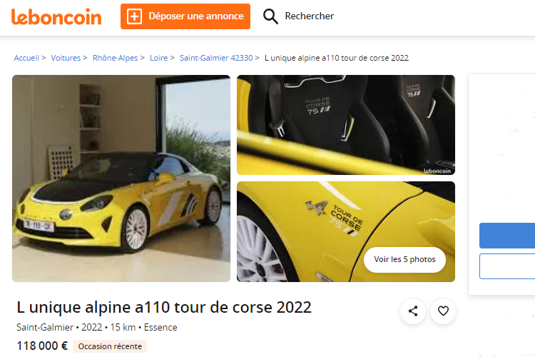 Alpine A110 Tour de Corse 75. Touchée par la spéculation à son tour