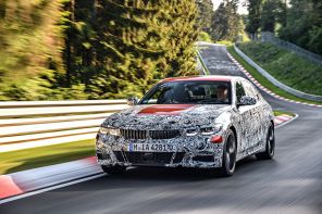 BMW Série 3 2019 G20 rouge camouflée vue avant Nürburgring
