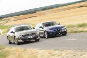 peugeot 508 GT avec alfa giulia en virage