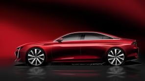illustration design Peugeot 508-L rouge vue de profil Chine