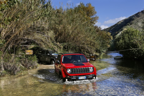 jeep Renegade Trailhawk rouge dans l'eau