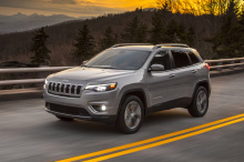 Jeep Cherokee restylÃÆÃâÃâ ââ¬â¢ÃÆÃ¢â¬Å¡Ãâé vue avant gris route amÃÆÃâÃâ ââ¬â¢ÃÆÃ¢â¬Å¡Ãâéricaine double ligne jaune