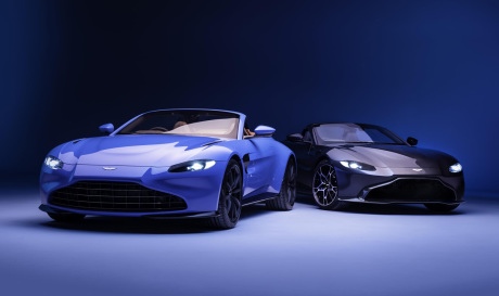 aston martin vantage roadster bleue et grise