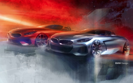 BMW Z4 2019 sketch design vue avant gris et rouge