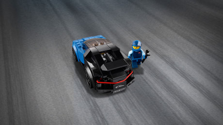 Bugatti Chiron en Lego vue arrière bleue et noire