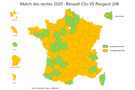peugeot 208 renault clio carte france