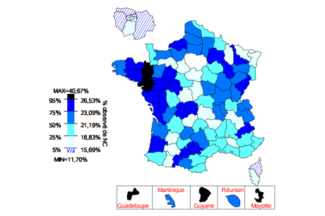 carte de France des taux de contre-visite au contrôle technique