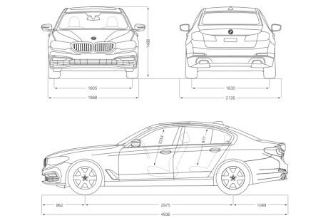 dimensions nouvelle BMW Série 5 2017 plans techniques