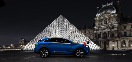 DS7 Crossback Macron 2017 bleu vue de profil