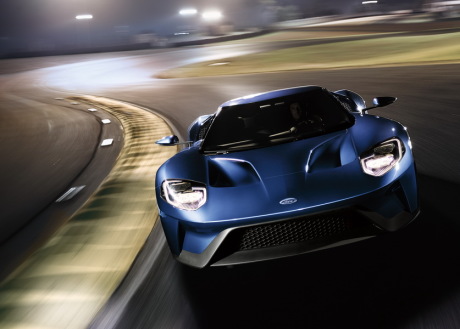 3/4 avant Ford GT bleue