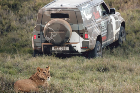 Land Rover Defender 2020 vue arrière camouflé au Kenya