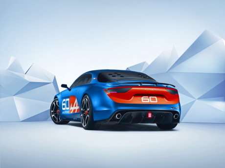 Nouvelle Alpine Celebration concept car prefigurant la future Alpine A110 de route vue arrière gauche