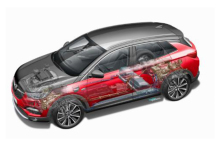 Opel Grandland X Hybrid 4 schéma technique intégration batterie et électromoteur