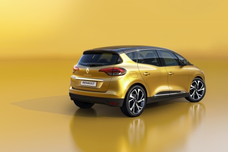 Renault Scenic 2016 jaune et noir en studio vue arrière droite