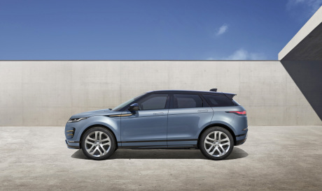 Nouveau Land Rover Evoque 2 2019 vue de profil bleu