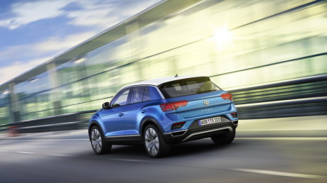 Volkswagen T-Roc bleu 3/4 arrière